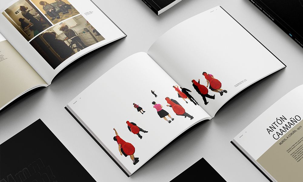Proyecto de diseño gráfico del catálogo del trabajo de 8 artistas de la Facultad de Bellas Artes de Pontevedra.